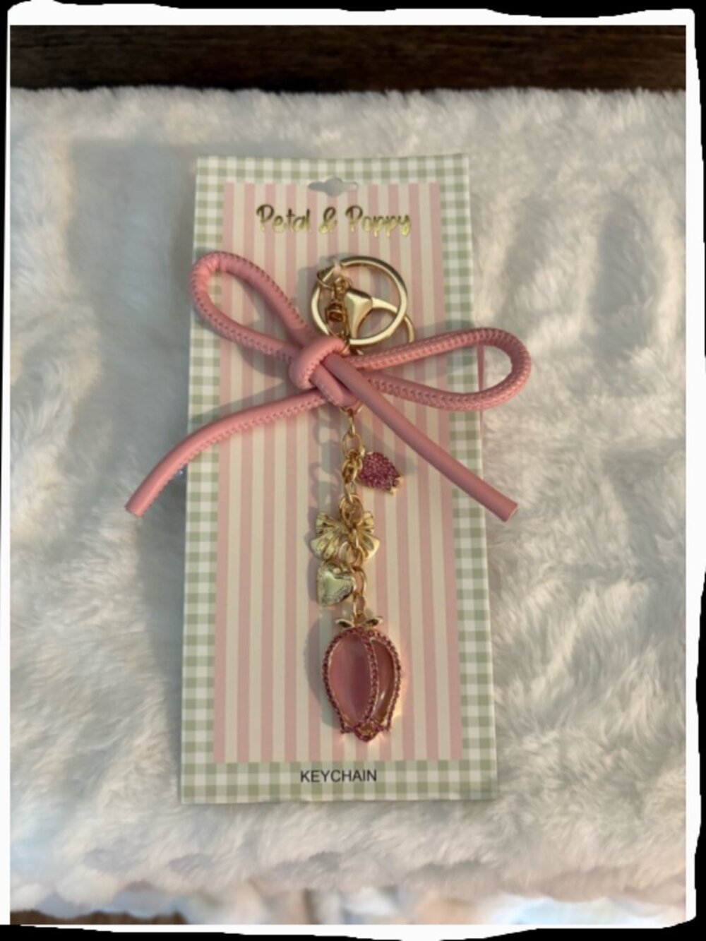 Pink Bow Charm Keychain with Gold Accents • Petal & Poppy • NWT –